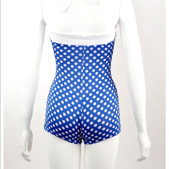Pinup Couture Bettie Blue Polka Dot swimsuit - Picture 2 of 7
